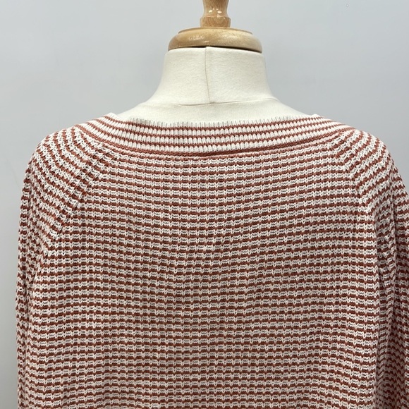 Ann Taylor LOFT Chunky Striped Knit V-Neck Oversized Sweater Orange Large - Picture 6 of 9
